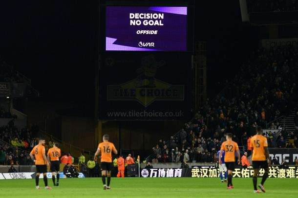 EPL: VAR denies Wolves as Leicester’s Choudhury sees red The scoreboard displays the decision disallowing a goal for Wolves against Leicester - EPL: VAR denies Wolves as Leicester’s Choudhury sees red